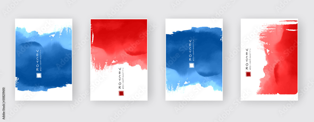 vector red and blue ink brush stroke set