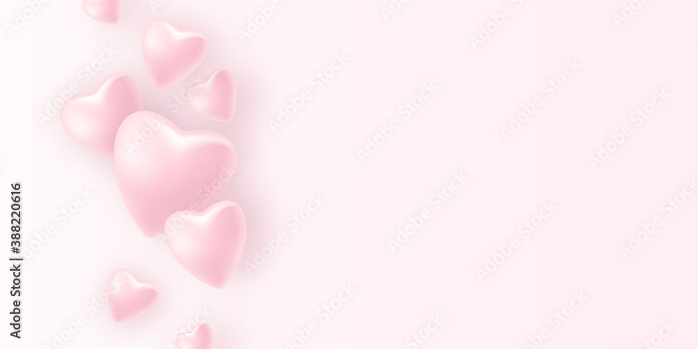 Hintergrund, Pinke Herzen in 3D. Pink Banner, Freisteller. Valentinstag, Muttertag	