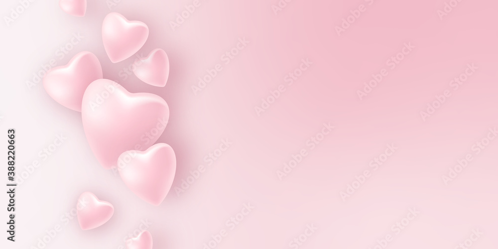 Hintergrund, Pinke Herzen in 3D. Pink Banner, Freisteller. Valentinstag, Muttertag	