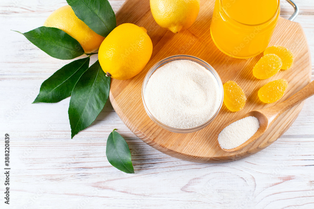 Jelly yellow candies made from gelatin powder, agaragar (vegetarian