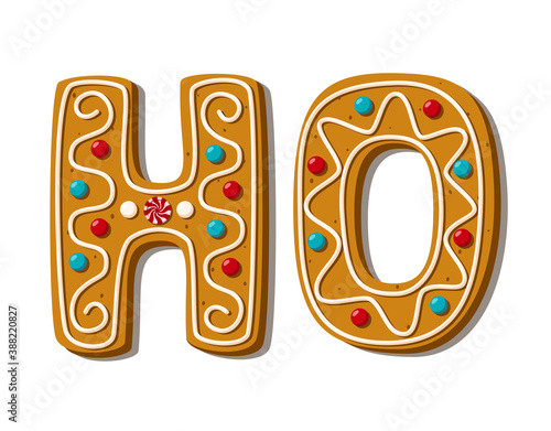 Christmas gingerbread HO phrase. Homemade sweets. Vector illustration