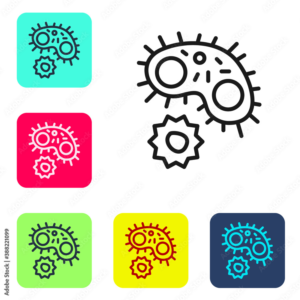 Black line Virus icon isolated on white background. Corona virus 2019-nCoV. Bacteria and germs, cell cancer, microbe, fungi. Set icons in color square buttons. Vector. Black line Virus icon isolated on white background. Corona virus 2019-nCoV. Bacteria and germs, cell cancer, microbe, fungi. Set icons in color square buttons. Vector.