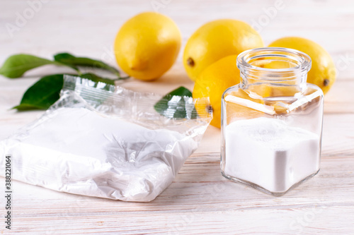 Canvas Print The concept of housework for cleaning kitchen utensils with eco-friendly food powder baking soda