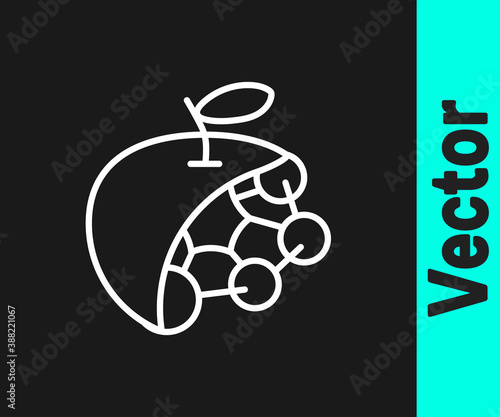 White line Biological structure icon isolated on black background. Genetically modified organism and food. Vector.