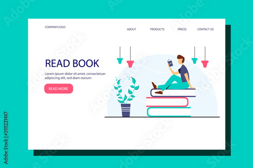 Education concept. Popularization of reading. Landing page template. Vector illustration in a flat style.