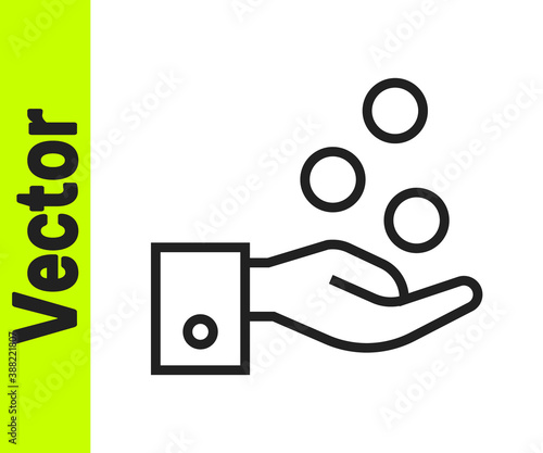 Black line People paying tips to service staff in restaurant and hotel icon isolated on white background. Tips money cash coin hotel resort service. Vector.