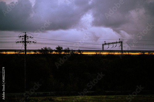 Train passing by at night