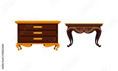 Vintage Furniture with Table and Drawer Unit Vector Set