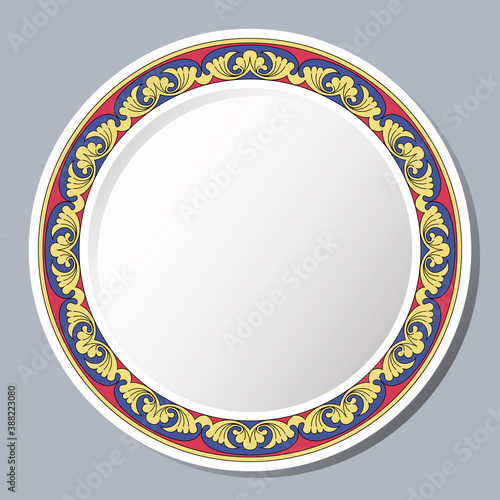 Decorative plate with vintage ornament. Circular floral frame