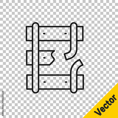 Black line Broken or cracked rails on a railway icon isolated on transparent background. Vector.