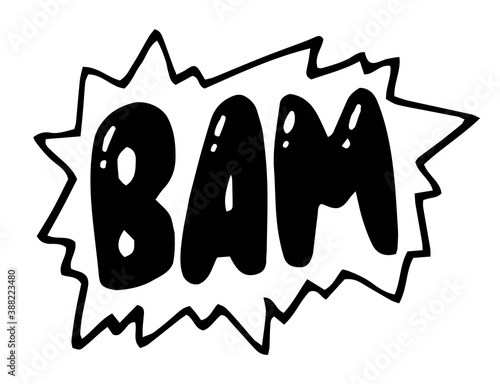 Bam, comic book explosion icon. Bam comic bubble. Pop art retro vector illustration. Cartoon explosion bam template. Bam boom bang hand drawn pictures effects, black letters on a white background