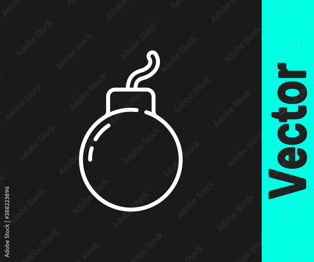 White line Bomb ready to explode icon isolated on black background. Vector. White line Bomb ready to explode icon isolated on black background. Vector.