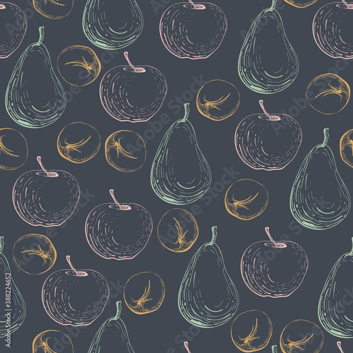 Seamless Pattern With Pear, Quince And Apple