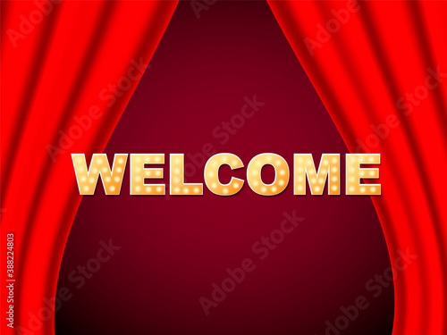 Welcome sign with light bulbs. Vector stock illustration for card or poster