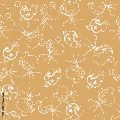 Dog Rose and Blueberry Seamless Pattern