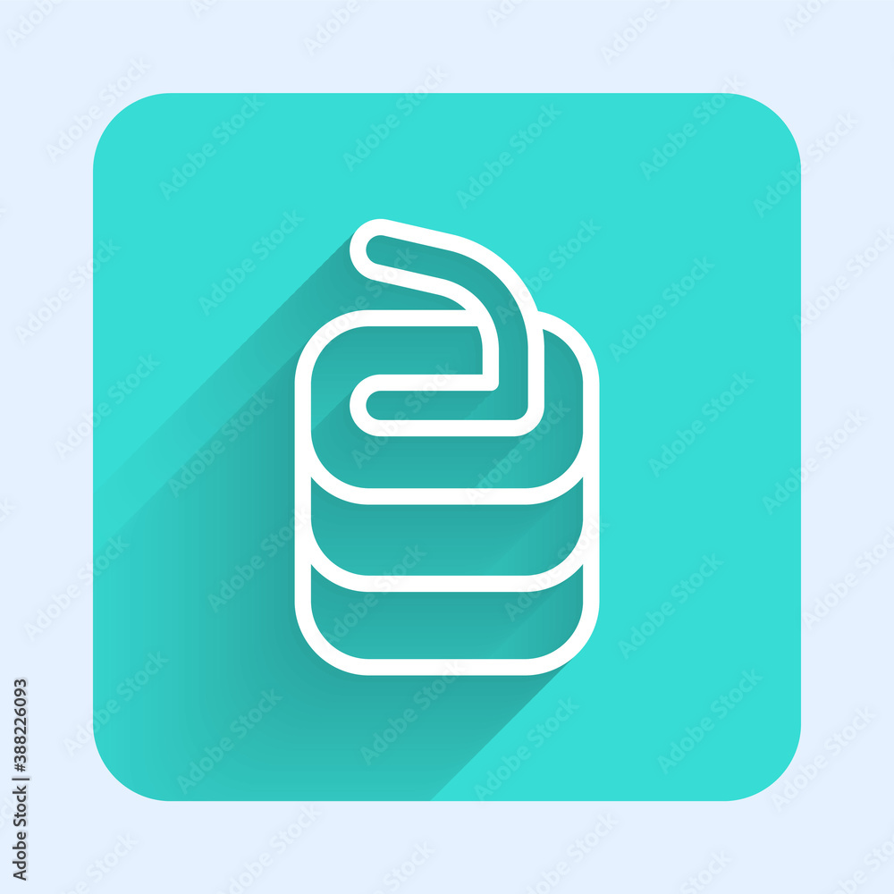 White line Stone for curling sport game icon isolated with long shadow. Sport equipment. Green square button. Vector. White line Stone for curling sport game icon isolated with long shadow. Sport equipment. Green square button. Vector.