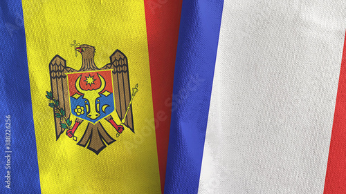 France and Moldova two flags textile cloth 3D rendering