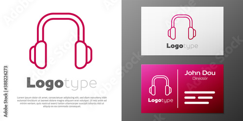 Logotype line Winter headphones icon isolated on white background. Earmuffs sign. Logo design template element. Vector.
