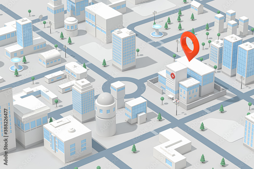 Downtown building, located at the hospital, 3d rendering. Downtown building, located at the hospital, 3d rendering.