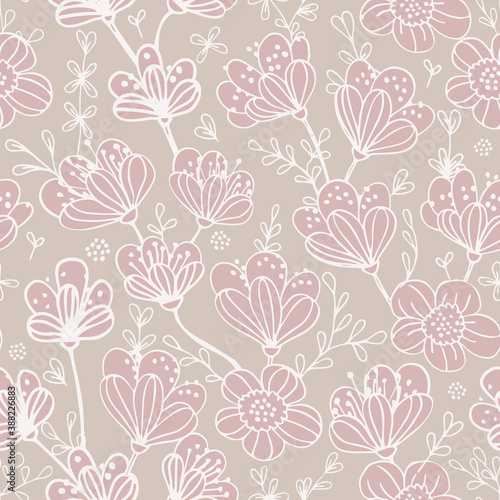 Vector nude simple flowers seamless pattern print background.