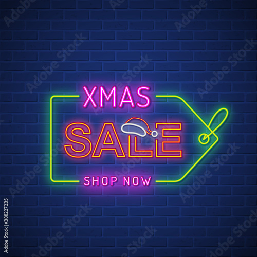 Christmas sale neon sign light banner design