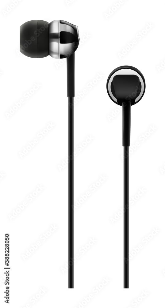 Realistic music earphone earbud isolated on white background Realistic music earphone earbud isolated on white background
