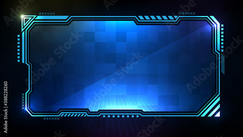 Abstract futuristic background. Blue glowing technology sci fi frame hud ui