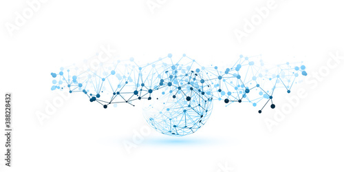 Abstract Blue and White Minimal Style Cloud Computing, Networks Structure, Telecommunications Concept Design, Network Connections, Transparent Geometric Mesh - Vector Illustration