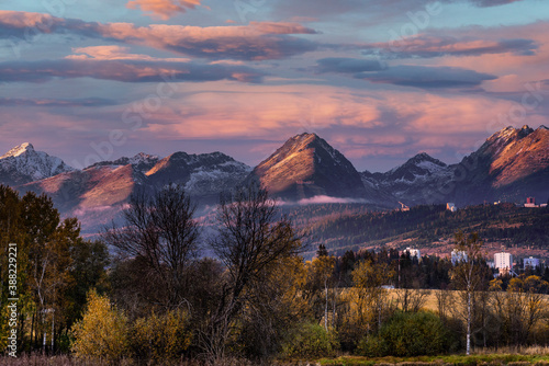 Blue Hour Sunset at High Tatra Mountains in Slovakia. Mountains Ridge. Autumn Landscape.great Outdoors
