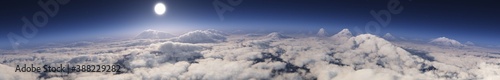 Sunrise over the planet. Panorama of clouds under the sun.
