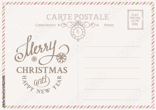 Сhristmas vintage postcard template. Vector illustration