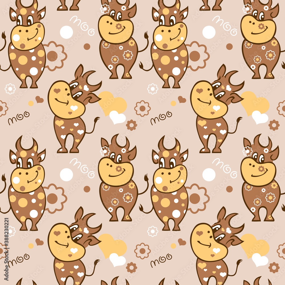 Fototapeta premium Merry bulls. Seamless pattern