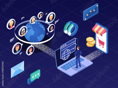 Isometric vector illustration of traffic arbitrage, a business model