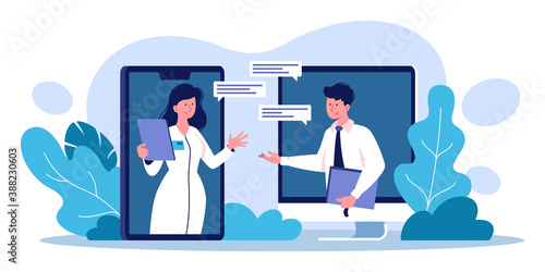 Vector illustration of a video conferencing of medical personnel