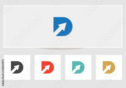 Marketing and financial business logo With D letter and financial up arrow