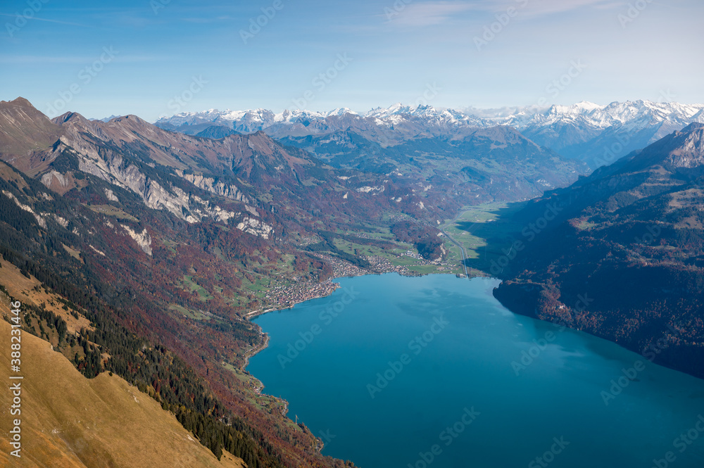 view over Lake Brienz on a beautiful autumn day with Brienz
