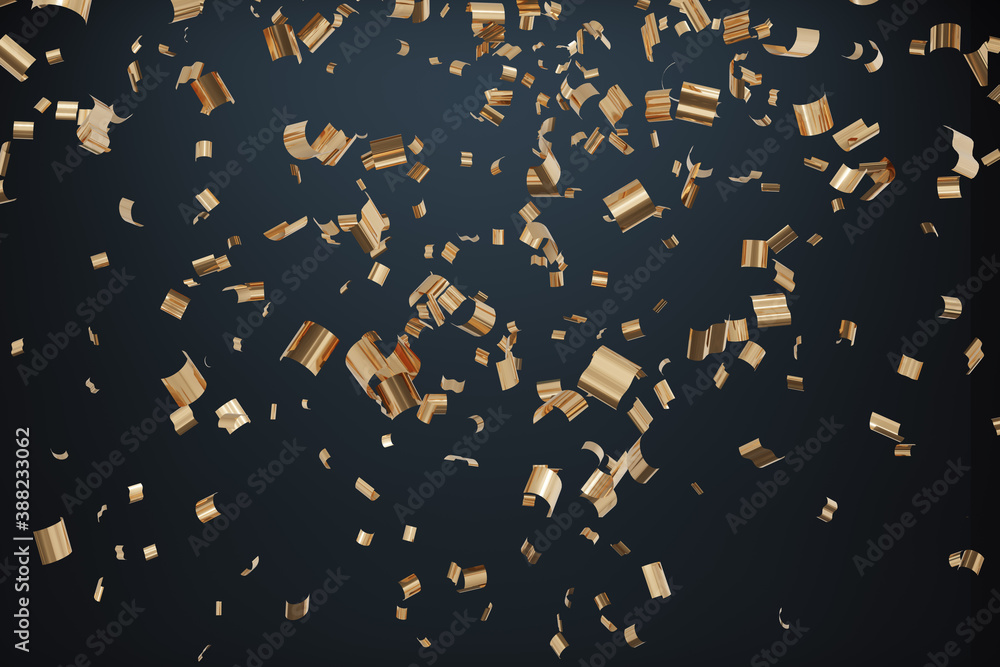 Abstract 3D rendering of falling sparkling confetti