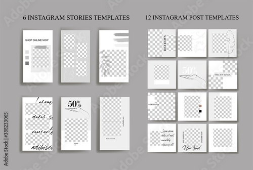  Design backgrounds for social media banner.Set of  instagram stories and post frame templates.Vector cover. Mockup for personal blog or shop.Layout for promotion.Endless square puzzle.