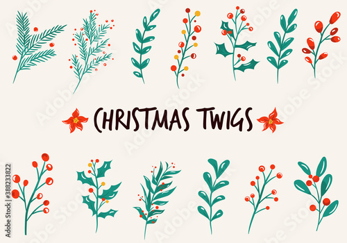 Wallpaper Mural Set of Christmas twigs, branches, plants. Torontodigital.ca