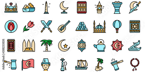 Istanbul icons set. Outline set of Istanbul vector icons thin line color flat on white