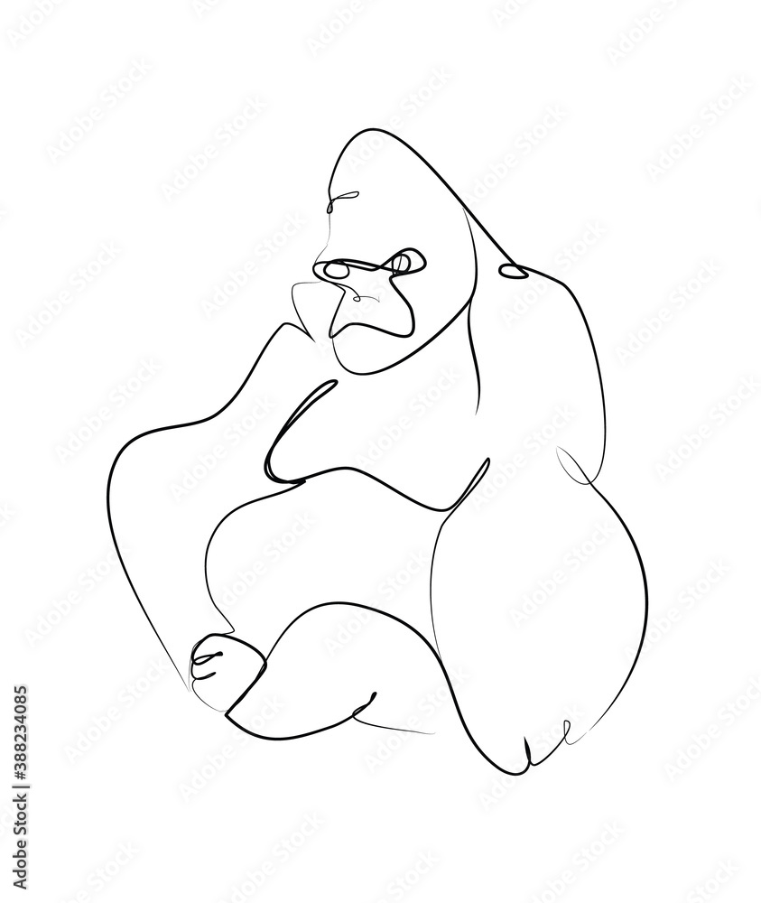 SINGLE-LINE DRAWING OF A GORILLA. This hand-drawn, continuous, line illustration is part of a collection of artworks inspired by the drawings of Picasso. Each gesture sketch was created by hand. SINGLE-LINE DRAWING OF A GORILLA. This hand-drawn, continuous, line illustration is part of a collection of artworks inspired by the drawings of Picasso. Each gesture sketch was created by hand.