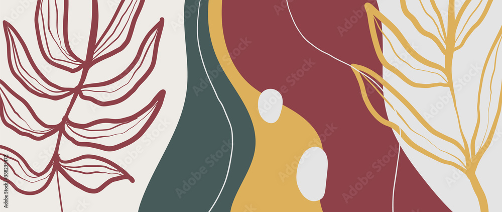 Botanical abstract organic shapes background vector in warm earthy ...