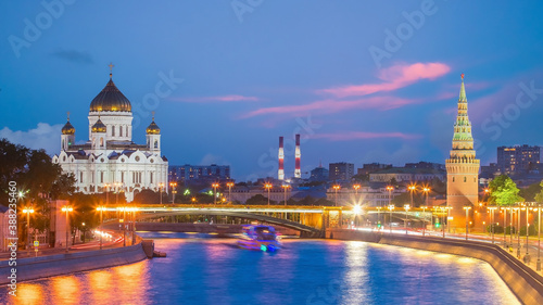 Panoramic view of the Moscow river and the Kremlin palace in Russia