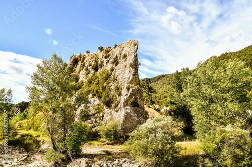 ruins of old castle, photo as a background , in janovas fiscal sobrarbe , huesca aragon province photo