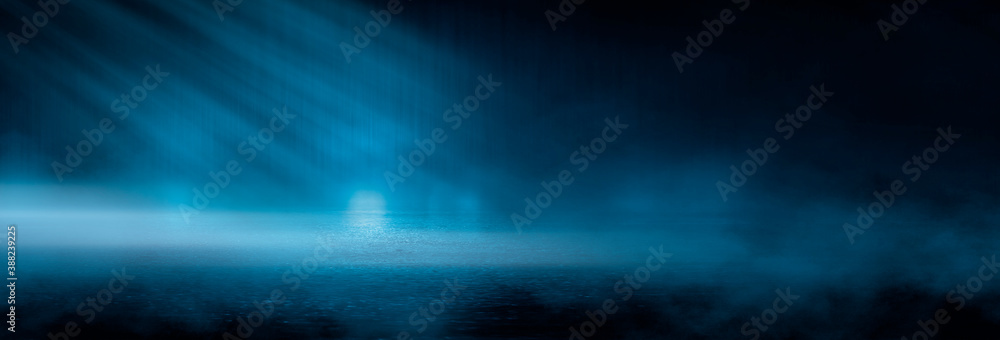 Dark cold wet street, asphalt, neon light. Reflection of neon in water. Empty night street scene, night city, smoke. abstract dark empty scene abstract night landscape neon blue light silhouettes Dark cold wet street, asphalt, neon light. Reflection of neon in water. Empty night street scene, night city, smoke. abstract dark empty scene abstract night landscape neon blue light silhouettes