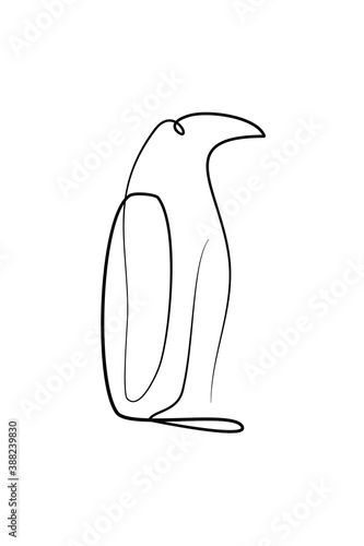 SINGLE-LINE DRAWING OF A PENGUIN. This hand-drawn, continuous, line illustration is part of a collection of artworks inspired by the drawings of Picasso. Each gesture sketch was created by hand. photo