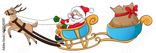 Santa and reindeer carriage cute cartoon character