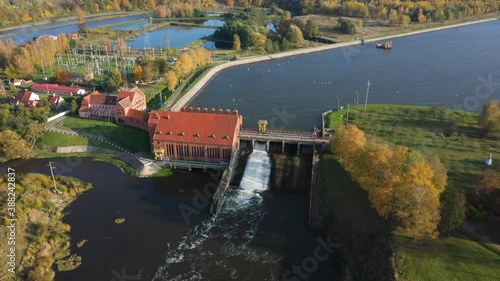 Aerial view of the Pravdinsk HPP, Russia, autumn time photo