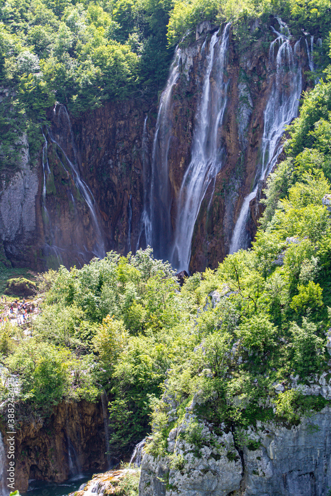 PLITVICE LAKES, CROATIA - JUNE 8: The Veliki Slap Waterfall in Plitvice Lakes National Park, Croatia on June 8, 2019 PLITVICE LAKES, CROATIA - JUNE 8: The Veliki Slap Waterfall in Plitvice Lakes National Park, Croatia on June 8, 2019