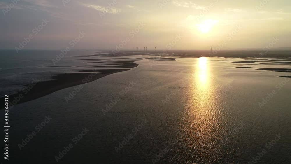 August 1, 2018, Aerial View of Daan Beach at sunrise, Taichung, Taiwan. August 1, 2018, Aerial View of Daan Beach at sunrise, Taichung, Taiwan.